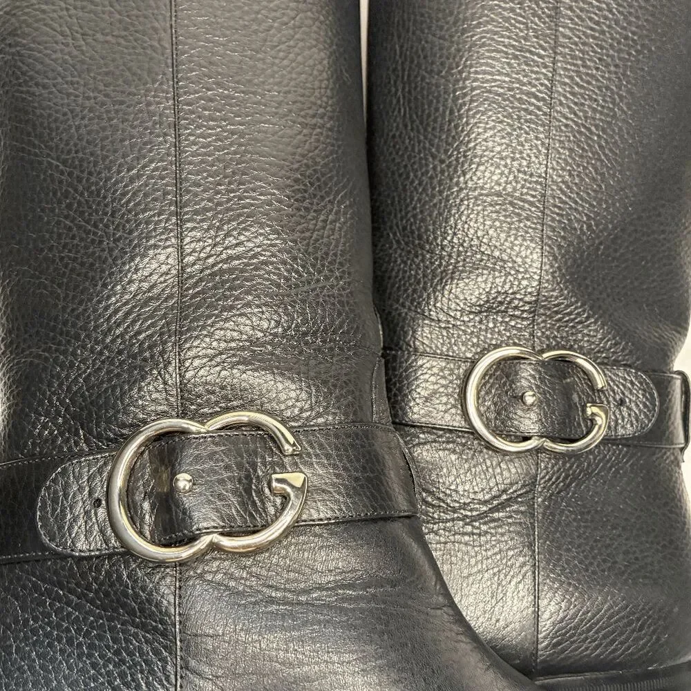 Gucci Sachalin Interlocking GG Riding Boots Black Leather EU 37 Knee High